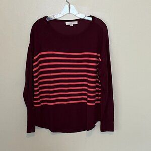 Ann Taylor Loft Burgundy & Pink Striped Sweater Size L